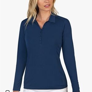 NWT Antigua Women’s long sleeve Tribute Polo shirt Desert Dry sport sz M Navy